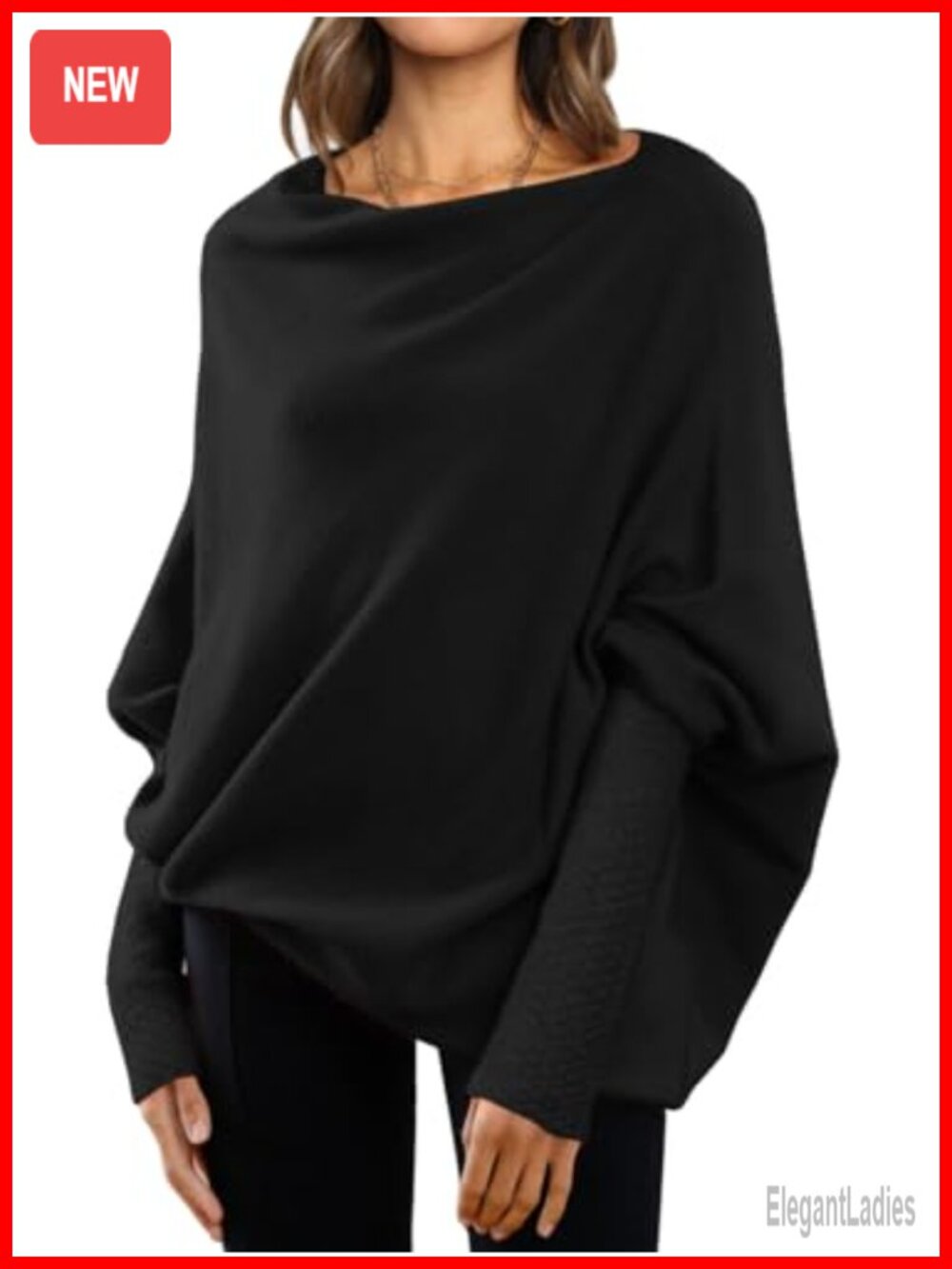 Oversized Batwing Sweater Asymmetrical Cowl Neck Pullover Tunic